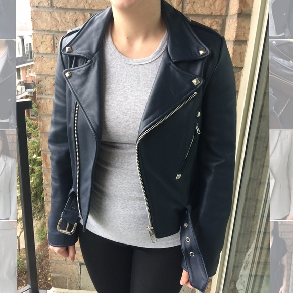 Lucky Chouette Navy Leather Studded Jacket - Picture 2 of 6